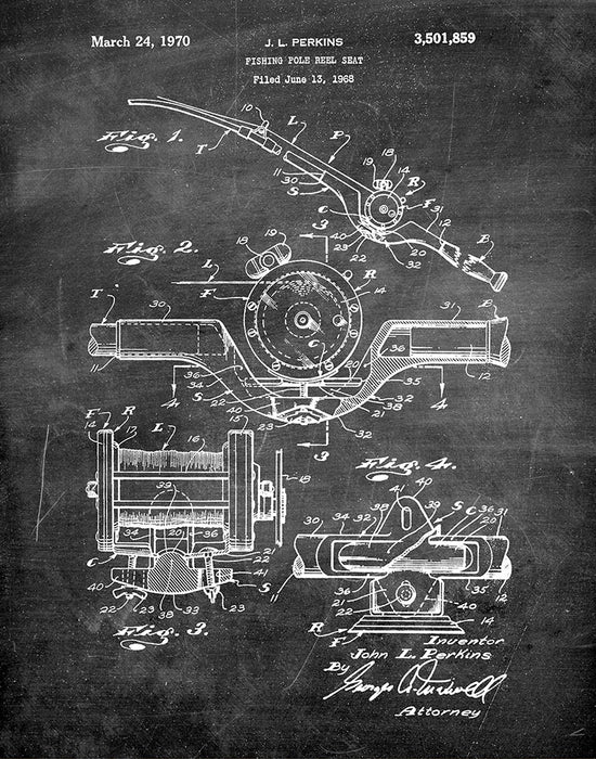 1970 fishing reel Fishing Pole Reel 1970 - Patent Art Print