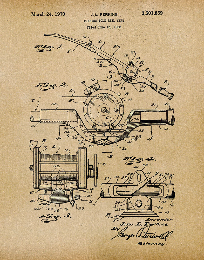 Fishing Pole Reel 1970 - Patent Art Print