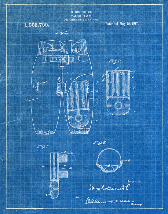 An image of a(n) Football Pants 1917 - Patent Art Print - Blueprint.