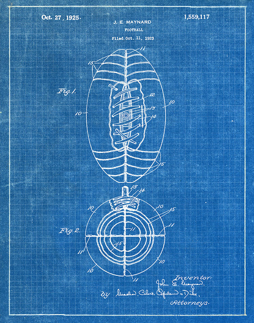 An image of a(n) Football 1925 - Patent Art Print - Blueprint.