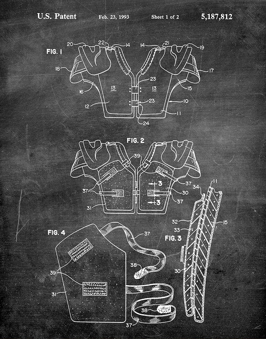 An image of a(n) Football Pads 1993 - Patent Art Print - Chalkboard.