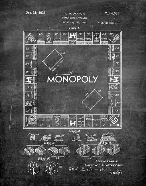 An image of a(n) Monopoly Game 1935 - Patent Art Print - Chalkboard.