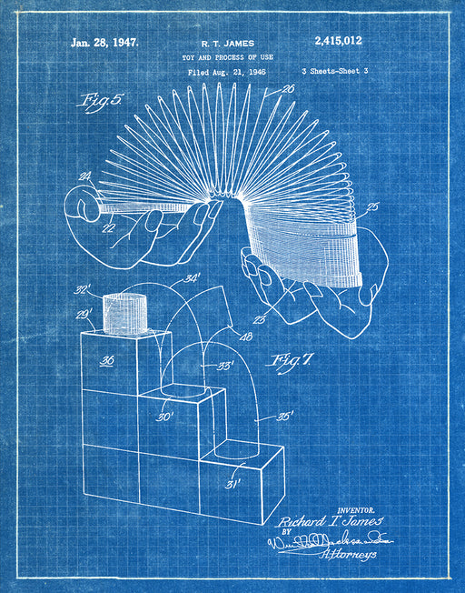 An image of a(n) Slinky 1947 - Patent Art Print - Blueprint.