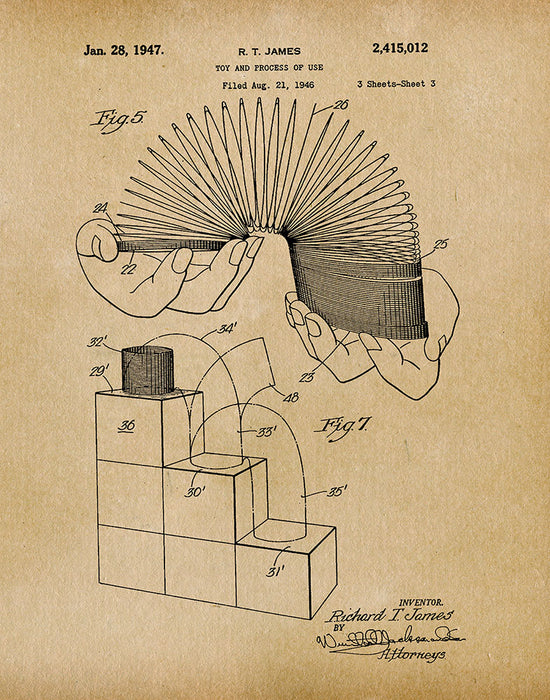 An image of a(n) Slinky 1947 - Patent Art Print - Parchment.