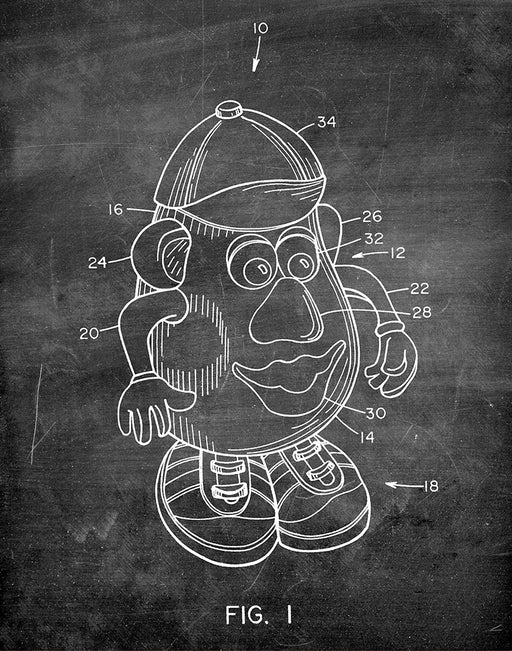 An image of a(n) Mr. Potato Head - Patent Art Print - Chalkboard.