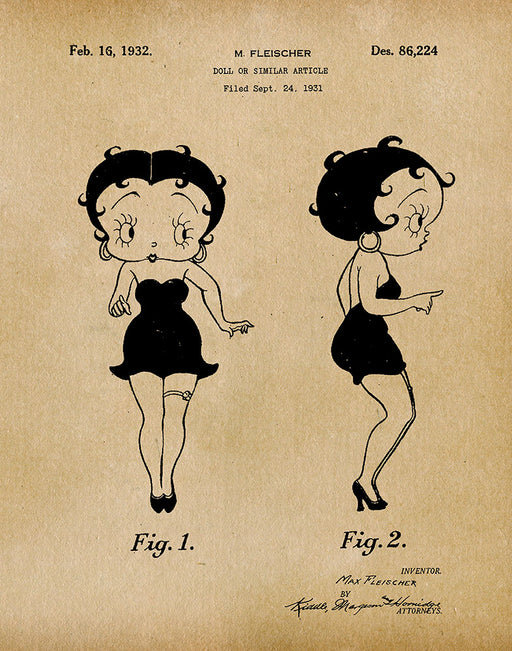 An image of a(n) Betty Boop 1932 - Patent Art Print - Parchment.