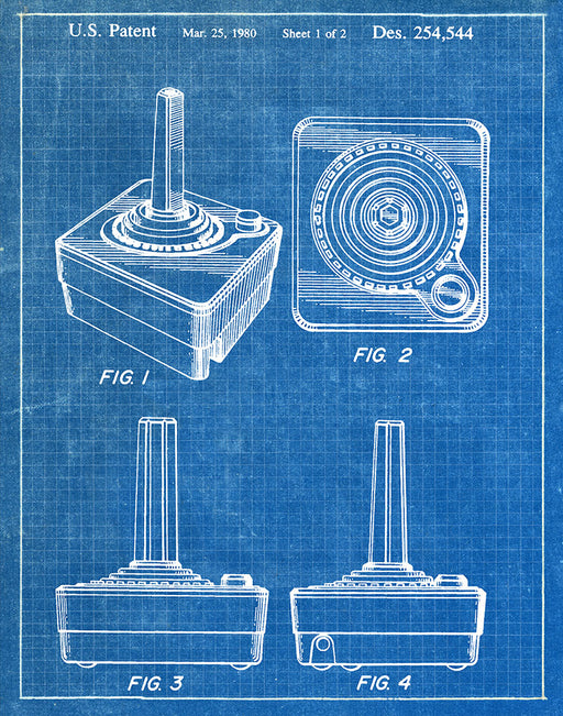 An image of a(n) Atari Game Controller 1980 - Patent Art Print - Blueprint.