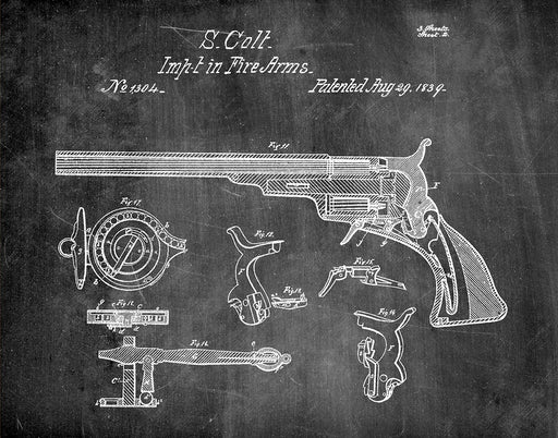 An image of a(n) Colt Revolver 1839 - Patent Art Print - Chalkboard.