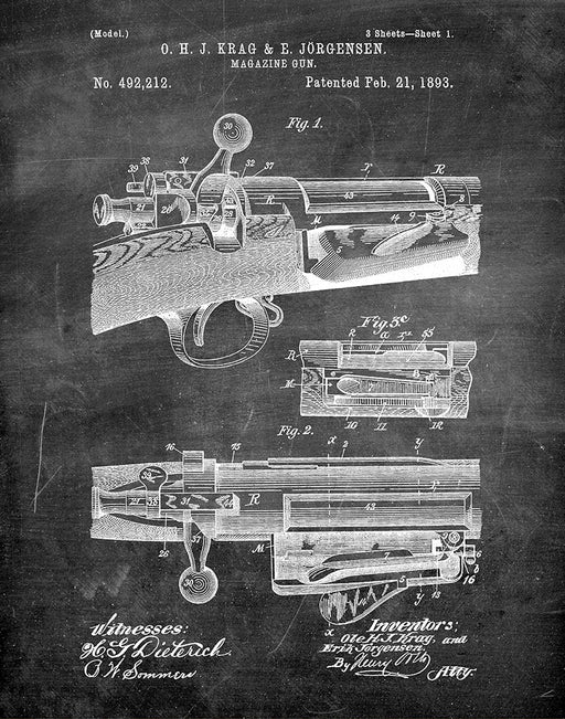 An image of a(n) Magazine Gun 1893 - Patent Art Print - Chalkboard.