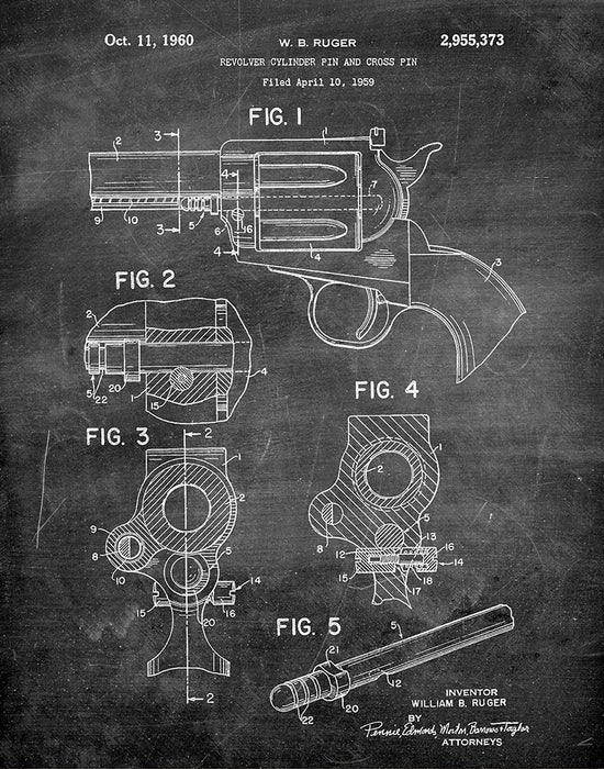 An image of a(n) Revolver Pin 1959 - Patent Art Print - Chalkboard.
