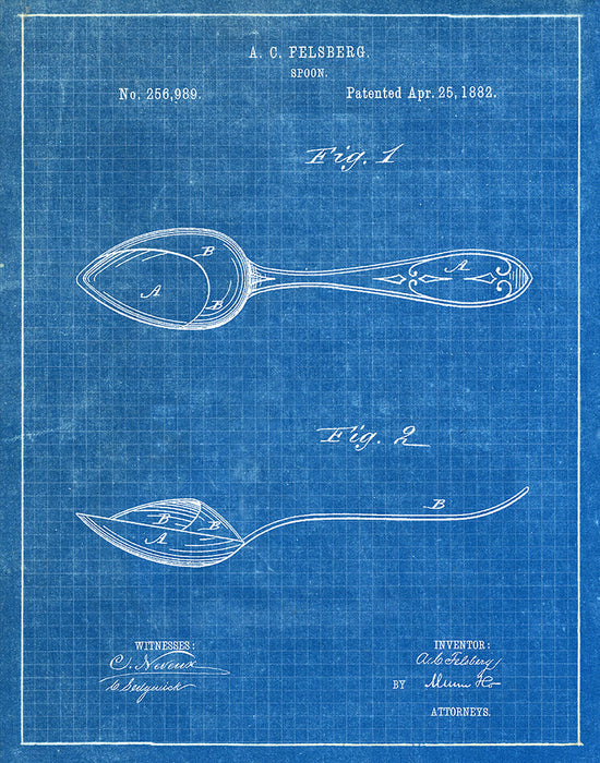 An image of a(n) Spoon 1882 - Patent Art Print - Blueprint.
