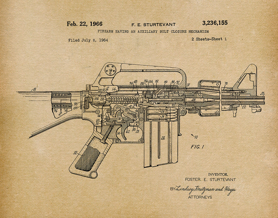 An image of a(n) Sturtevant Firearm 1966 - Patent Art Print - Parchment.
