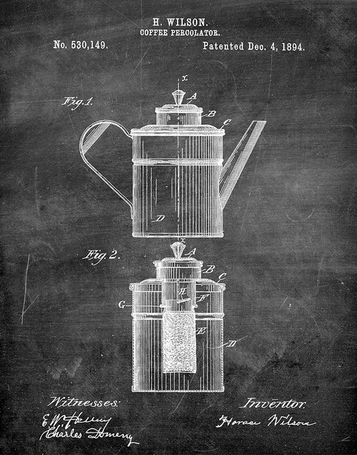 An image of a(n) Coffee Percolator 1894 - Patent Art Print - Chalkboard.