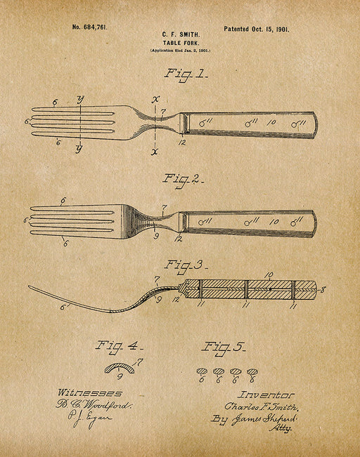 An image of a(n) Fork 1901 - Patent Art Print - Parchment.