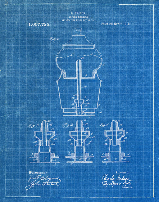 An image of a(n) Coffee Machine 1911 - Patent Art Print - Blueprint.
