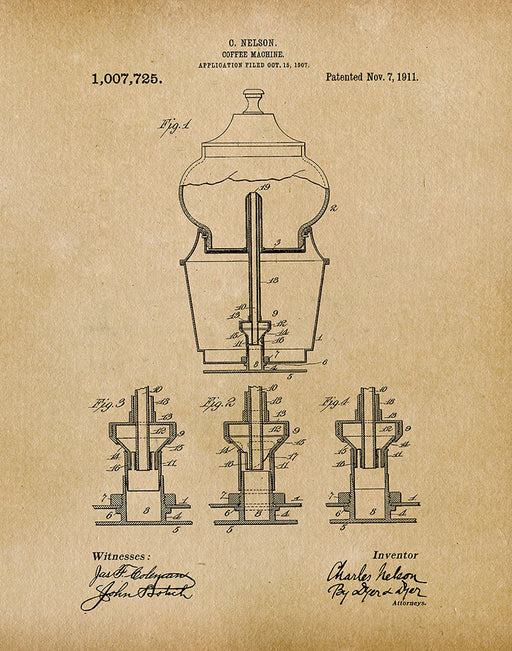 An image of a(n) Coffee Machine 1911 - Patent Art Print - Parchment.