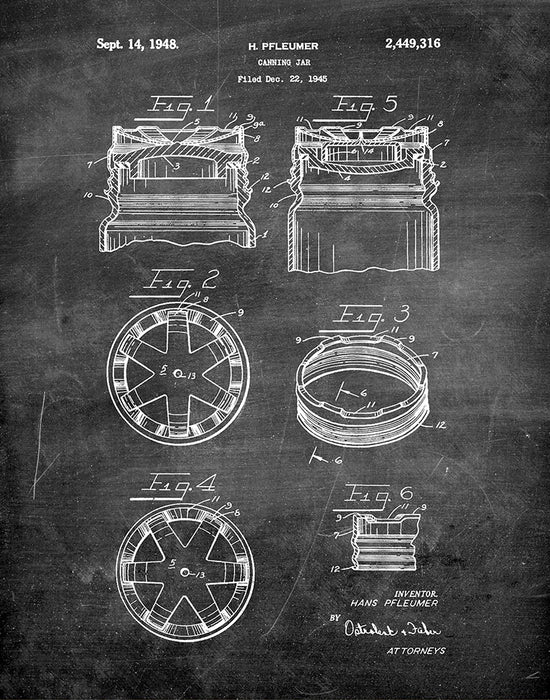 An image of a(n) Mason Jar 1945 - Patent Art Print - Chalkboard.