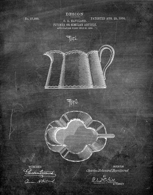 An image of a(n) Kitchen Pitcher 1904 - Patent Art Print - Chalkboard.
