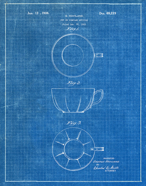 An image of a(n) Tea Cup 1926 - Patent Art Print - Blueprint.