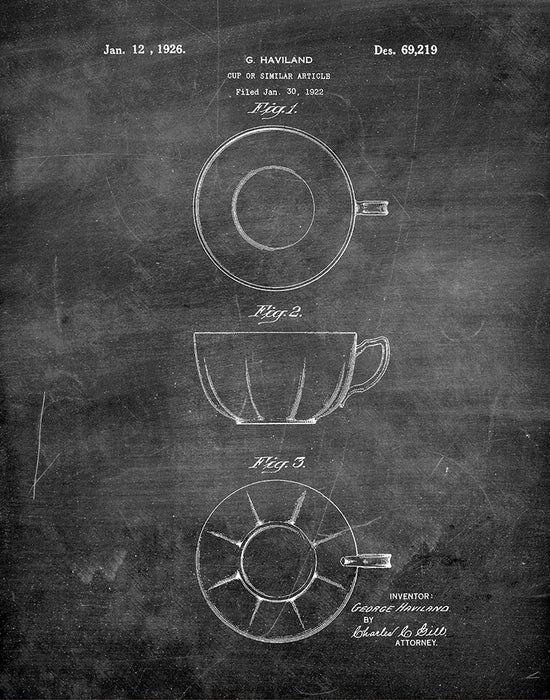 An image of a(n) Tea Cup 1926 - Patent Art Print - Chalkboard.