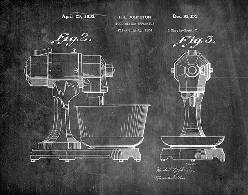 An image of a(n) Food Mixer 1935 - Patent Art Print - Chalkboard.