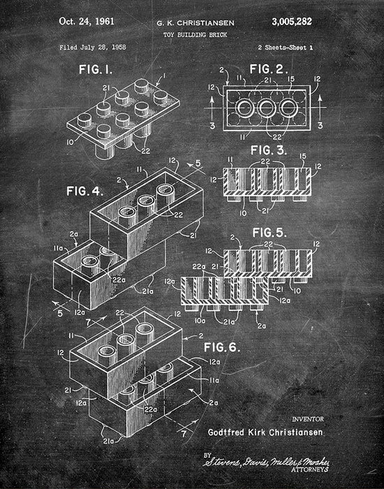 An image of a(n) Lego Sheet1 1961 - Patent Art Print - Chalkboard.