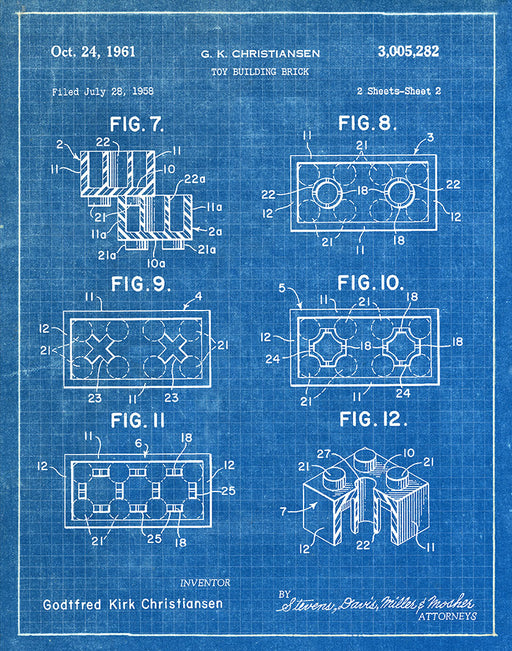 An image of a(n) Lego Sheet2 1961 - Patent Art Print - Blueprint.