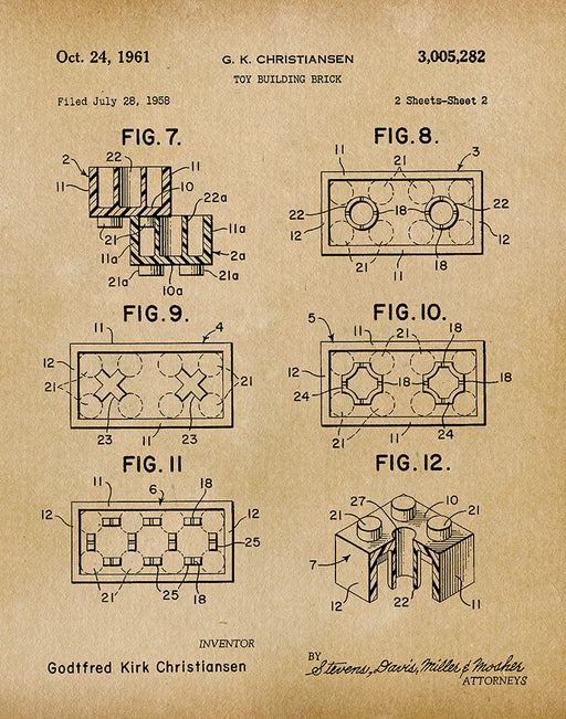 An image of a(n) Lego Sheet2 1961 - Patent Art Print - Parchment.