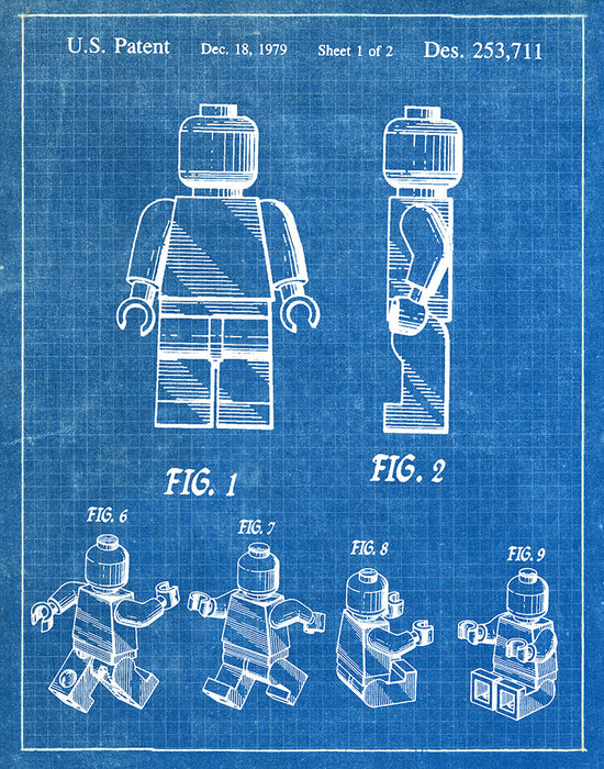 An image of a(n) Lego Man 1979 - Patent Art Print - Blueprint.