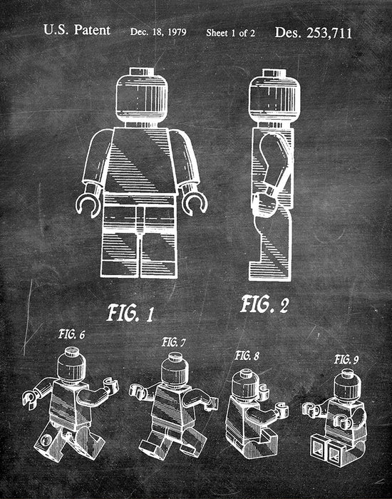 An image of a(n) Lego Man 1979 - Patent Art Print - Chalkboard.