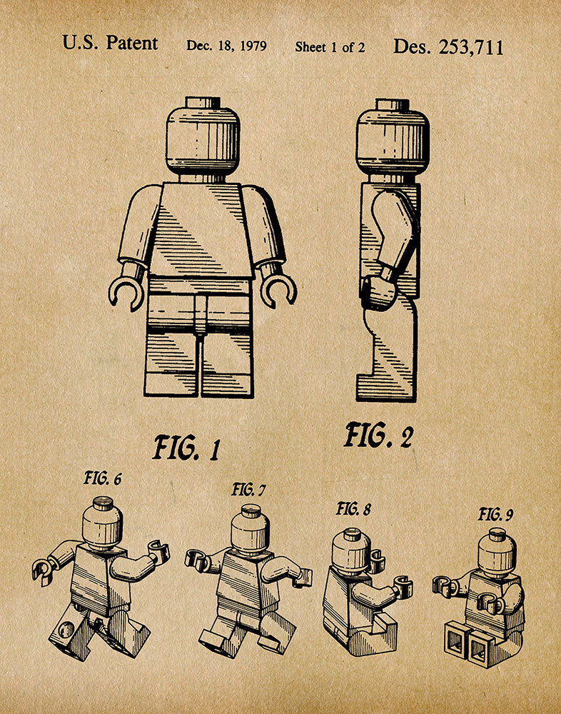 Lego Man 1979 - Patent Art Print Fresh Prints of CT