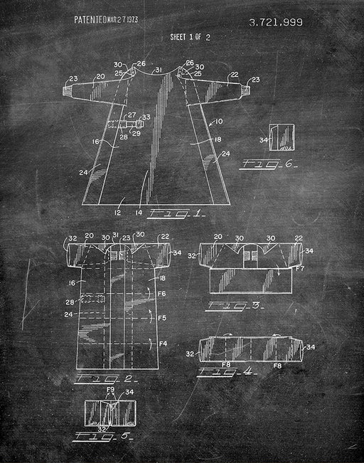 An image of a(n) Medical Coat 1973 - Patent Art Print - Chalkboard.