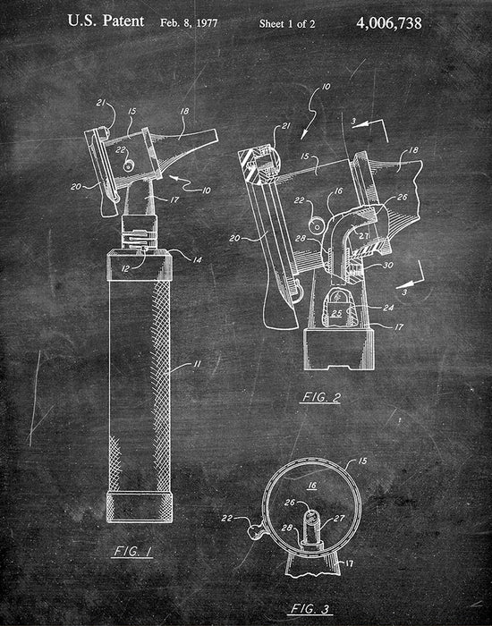 An image of a(n) Otoscope 1977 - Patent Art Print - Chalkboard.