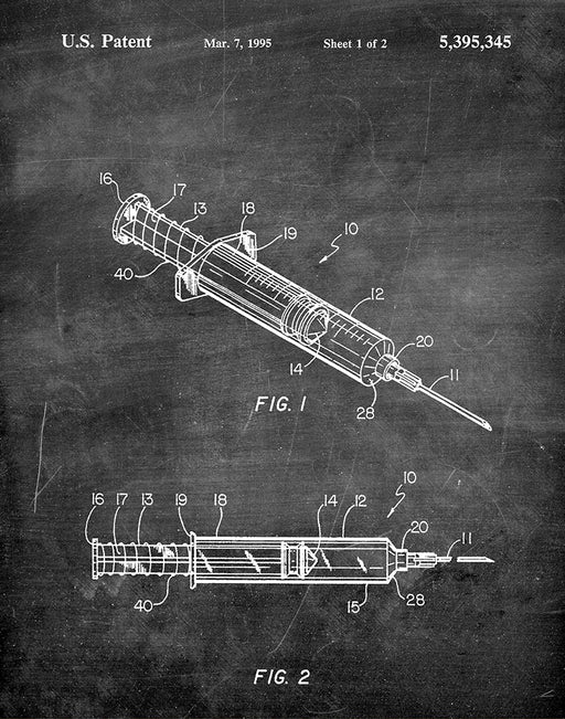 An image of a(n) Syringe 1995 - Patent Art Print - Chalkboard.