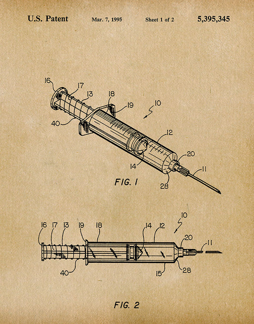 An image of a(n) Syringe 1995 - Patent Art Print - Parchment.