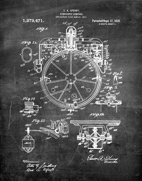 An image of a(n) Compass 1918 - Patent Art Print - Chalkboard.
