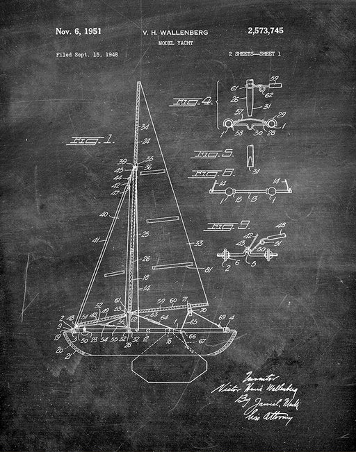 An image of a(n) Yacht 1951 - Patent Art Print - Chalkboard.
