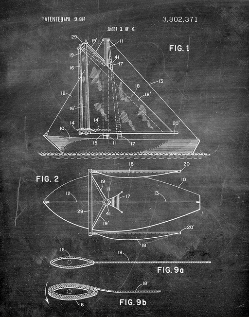 An image of a(n) Sailboat 1974 - Patent Art Print - Chalkboard.