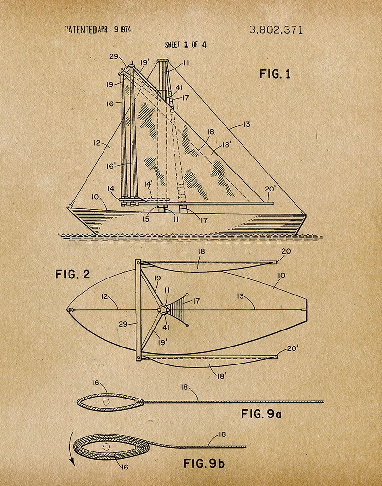 Sailboat 1974 - Patent Art Print - Parchment — Fresh Prints of CT