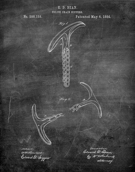 An image of a(n) Police Chain Nippers 1884 - Patent Art Print - Chalkboard.
