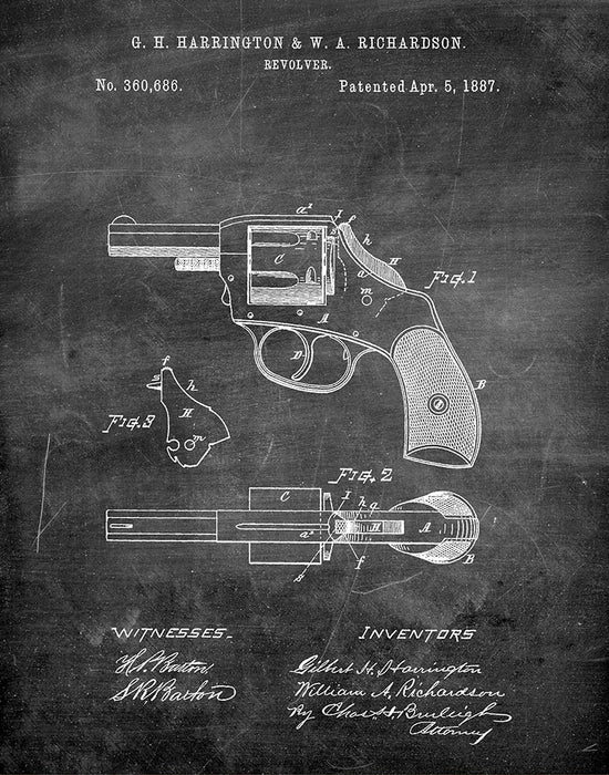 An image of a(n) Police Revolver 1887 - Patent Art Print - Chalkboard.