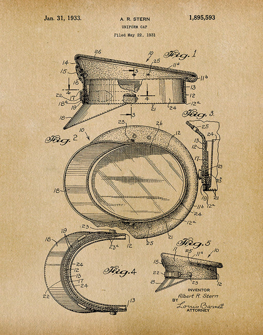 An image of a(n) Police Cap 1933 - Patent Art Print - Parchment.