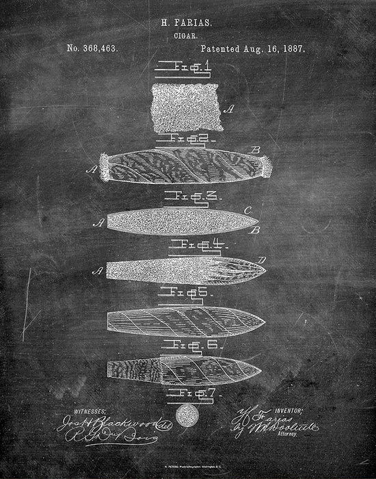 An image of a(n) Cigar 1887 - Patent Art Print - Chalkboard.