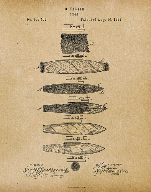 An image of a(n) Cigar 1887 - Patent Art Print - Parchment.