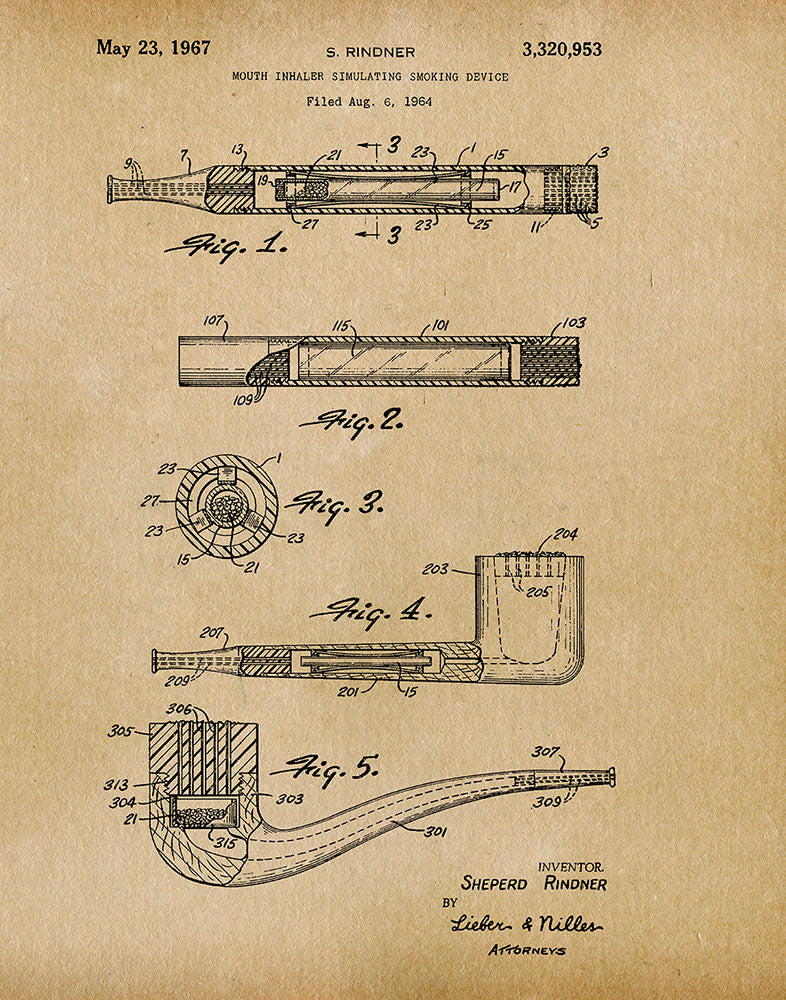 Smoking Device 1967 - Patent Art Print - Parchment — Fresh Prints of CT