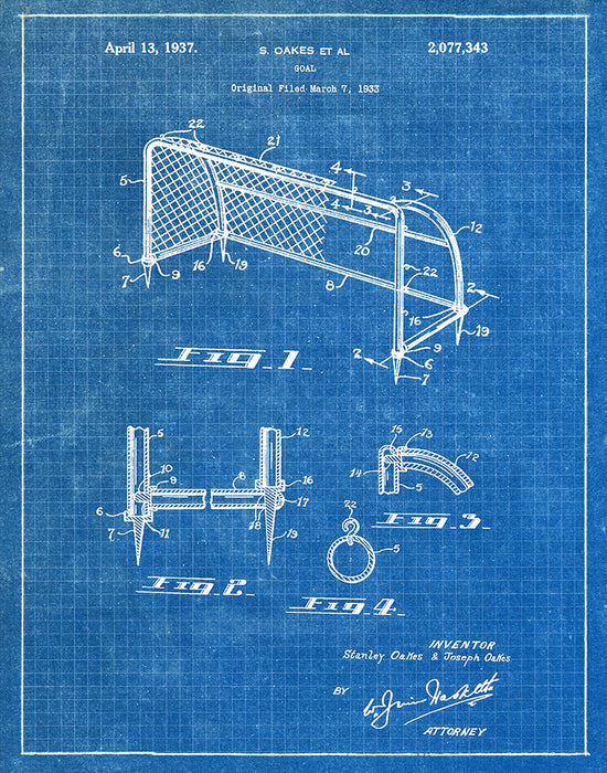 An image of a(n) Soccer Goal 1937 - Patent Art Print - Blueprint.