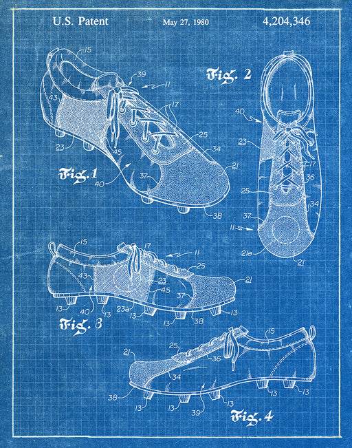 An image of a(n) Soccer Shoes 1980 - Patent Art Print - Blueprint.