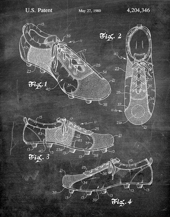 An image of a(n) Soccer Shoes 1980 - Patent Art Print - Chalkboard.