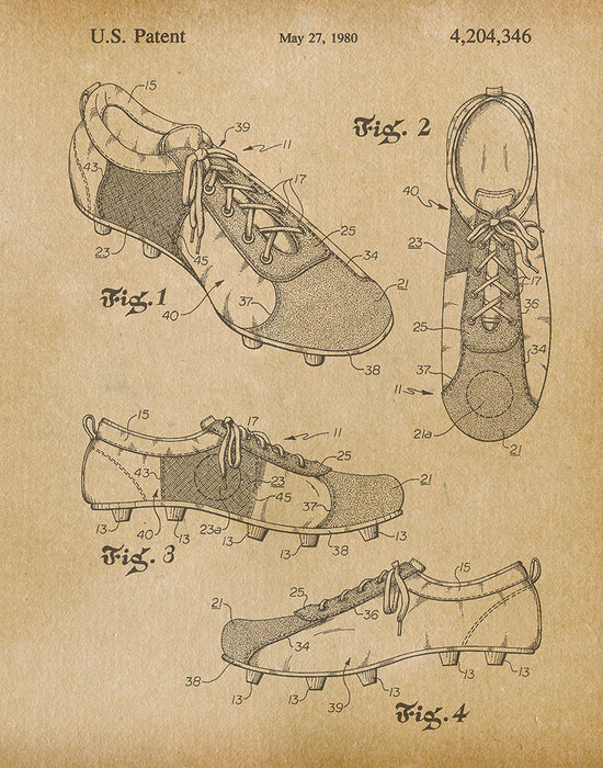 An image of a(n) Soccer Shoes 1980 - Patent Art Print - Parchment.