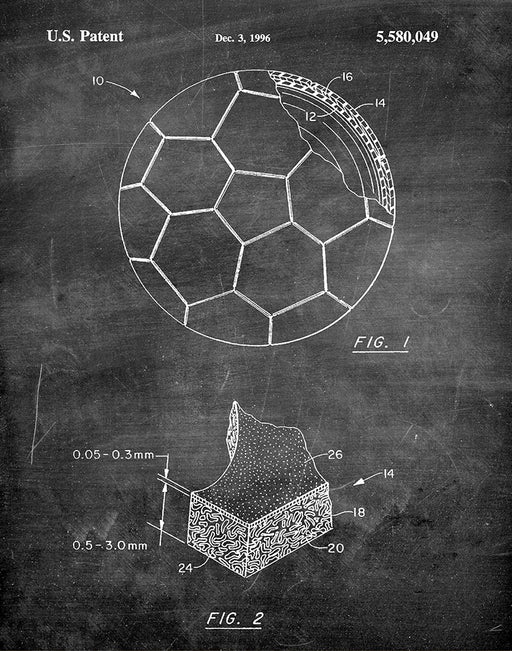 An image of a(n) Soccer ball 1996 - Patent Art Print - Chalkboard.